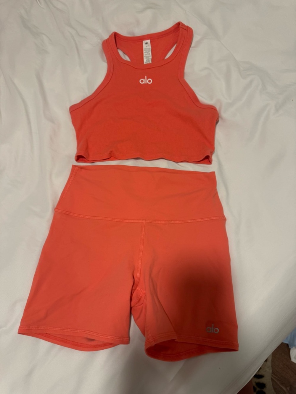 Alo Tank Top and Biker Short Set Coral